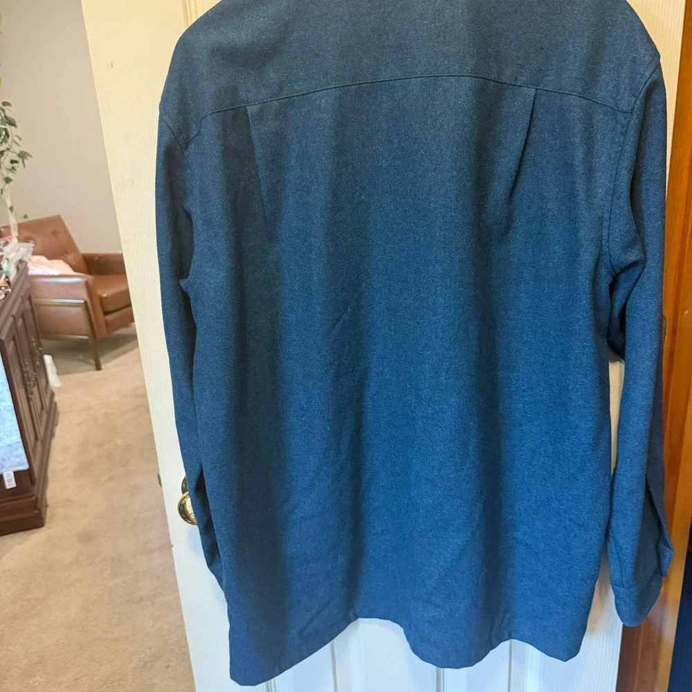 VNTG Pendleton Men L Blue Solid Wool Original Board Shirt Flannel Button Up Fall - Picture 8 of 14